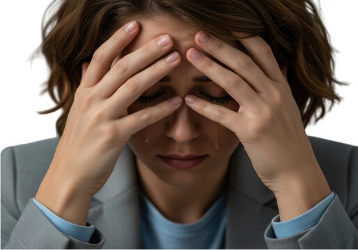 Person covering face with hands in stress