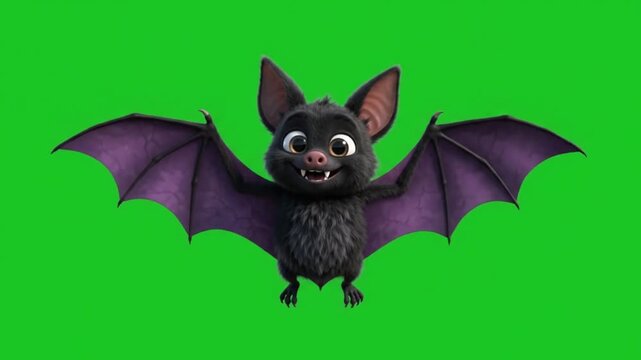 Cute cartoon bat flying cycle green screen 4k 60fps for halloween.