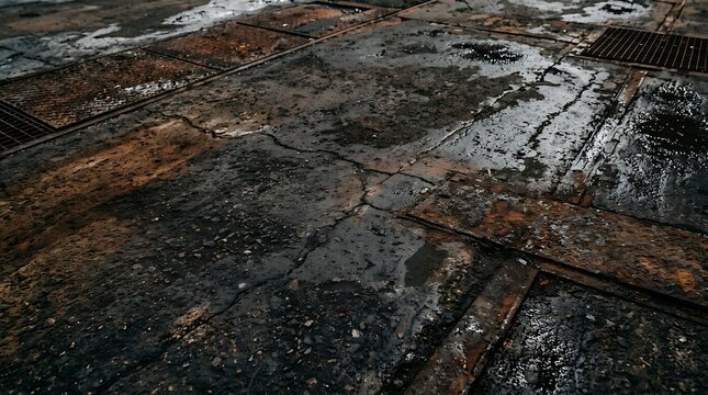 Aerial view of flooded agricultural farmland after heavy rainstorms with dark muddy water