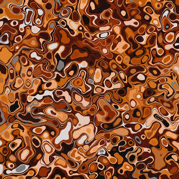 Warm terracotta orange and brown liquid camouflage swirl abstract pattern background