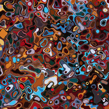 Multicolor vibrant liquid marble abstract camouflage pattern background with red blue orange