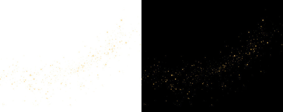 Golden glitter particles flowing in an abstract trail. Shimmering gold stardust wave overlay for festive celebration and luxury background