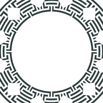 Greek Key Meander Frame with Center Copy Space, Labyrinth Vector