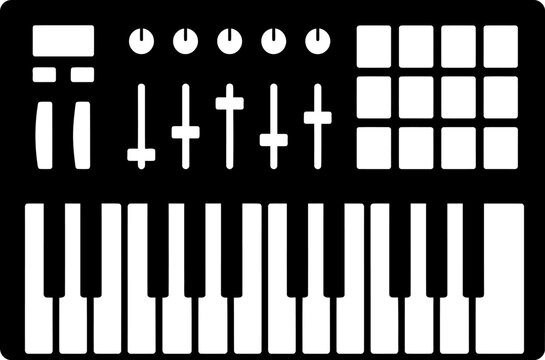 Professional music midi controller featuring black keys and sliders for audio production studios.