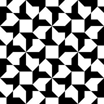 Seamless pattern with geometric motifs in black and white