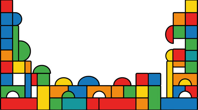 Colorful Geometric Building Block Border Frame on White Background