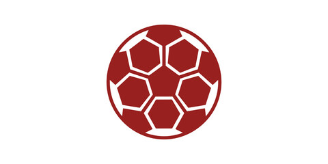 Fototapeta premium Red soccer ball vector graphic featuring simple geometric hexagon pattern.