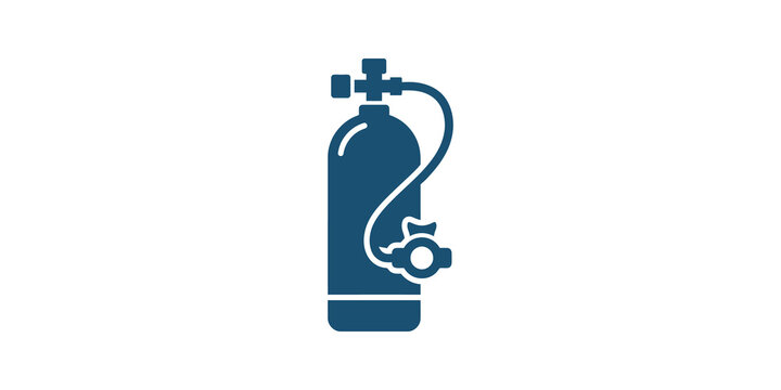 Oxygen gas cylinder flat icon blue object for underwater diving activity.