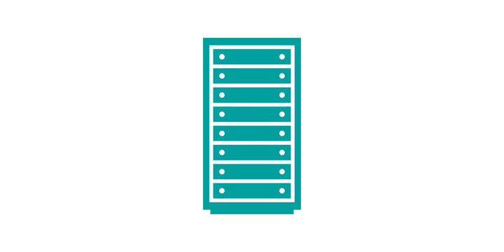 Data server rack flat icon cyan color for modern cloud computing system.