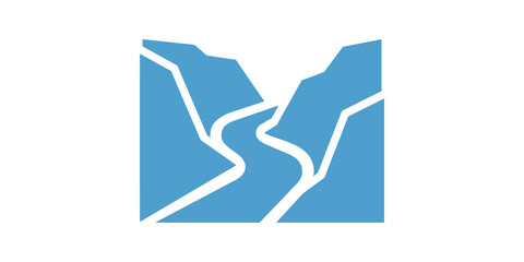 Obraz premium Blue mountain canyon landscape flat icon for outdoor travel adventures.