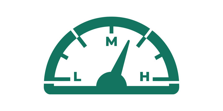 Dark green speedometer gauge flat icon for measuring performance levels.