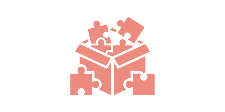 Puzzle box pieces soft peach icon solving strategy and teamwork concept.