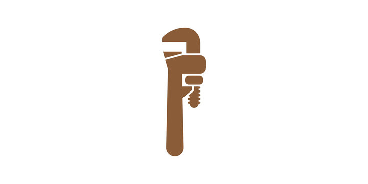 Pipe wrench brown tool icon plumbing repair maintenance industrial equipment.