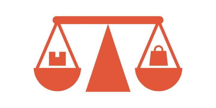 Balance scale orange icon weight comparison justice and commerce analysis.