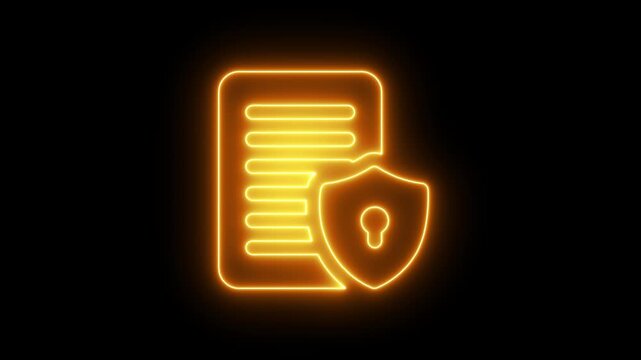 Glowing neon document shield representing data security and privacy protection