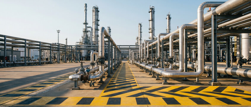 Industrial pipeline corridor in an active oil refinery
