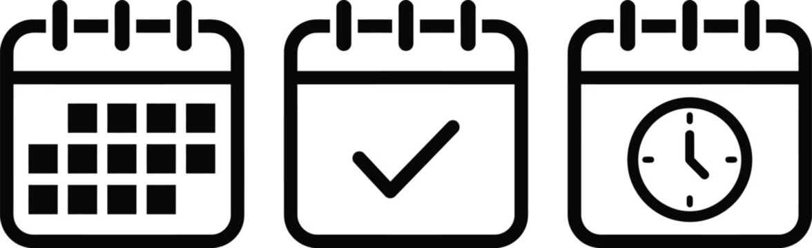 Set of three simple black calendar icons for business planning