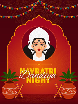 Happy Navratri Indian festival celebration background design with goddess maa durga vector illustration.