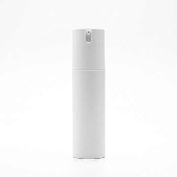 Minimalist white airless pump bottle skincare product