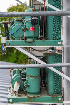 Industrial Refrigeration Air Conditioning Units on Outdoor Scaffolding