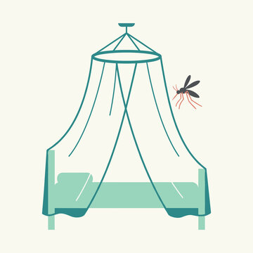 Mosquito net protecting a bed from flying insects