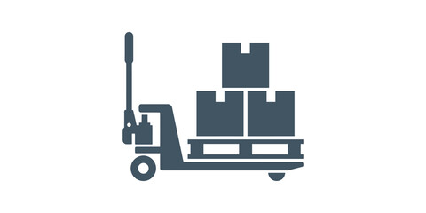 Grey pallet truck with boxes for logistics and industrial cargo transport. © SAJID