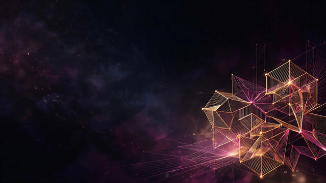 High-end abstract multi-dimensional 5D gold and magenta grid background