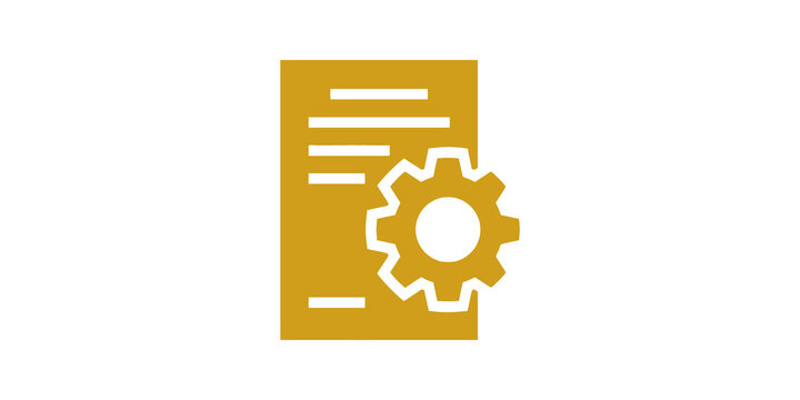 Golden document settings flat icon for file management and office operations.