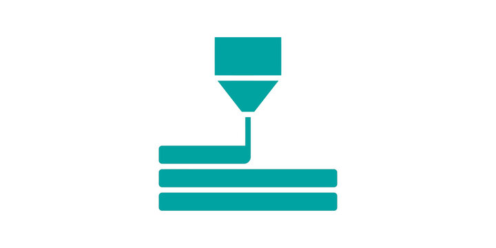 Turquoise 3d printer flat icon for additive manufacturing and rapid prototyping.