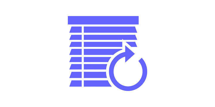 Blue window blind refresh icon visualizing home interior decor adjustment.