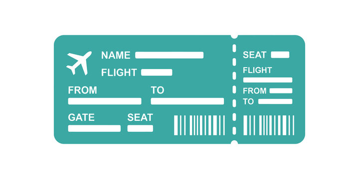 Travel boarding pass ticket blue teal design for airline flight checkin trips.