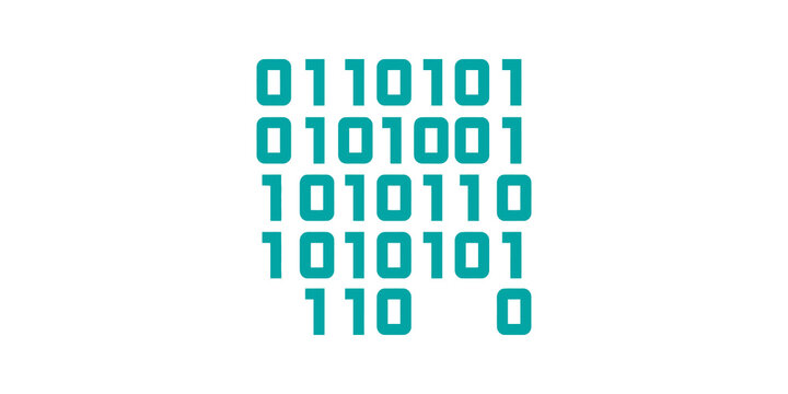 Binary code sequence data pattern teal digital computing information background.