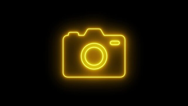 Glowing neon camera animation, digital symbol for creative media projects