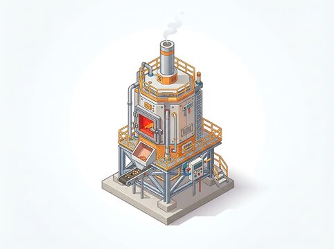 Industrial furnace structure with chimney and smoke