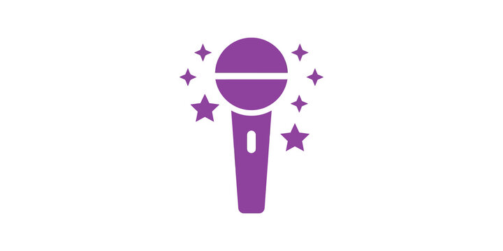 Purple microphone icon with star sparkles for karaoke or performance events.