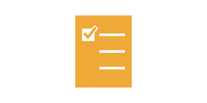 Orange checklist paper icon with completed task for business productivity.