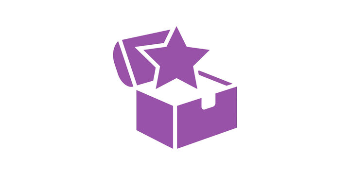 Surprise gift box purple flat icon for special awards and achievement.