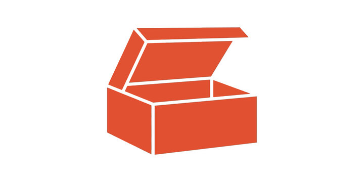 Open container box orange flat icon for inventory and storage purposes.