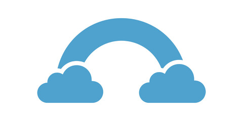 Obraz premium Blue rainbow with clouds flat icon transparent background weather symbol.