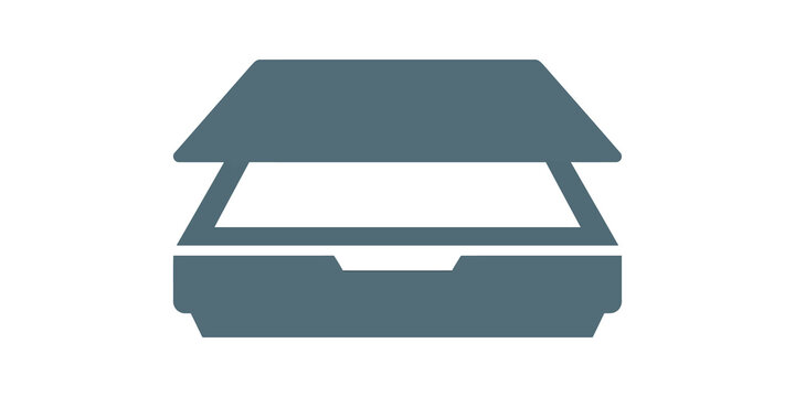 Flatbed scanner dark blue icon for office document digitization workflows.
