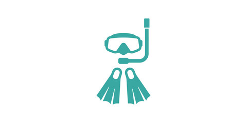 Snorkeling gear flat icon teal equipment for underwater recreation sports. © SAJID