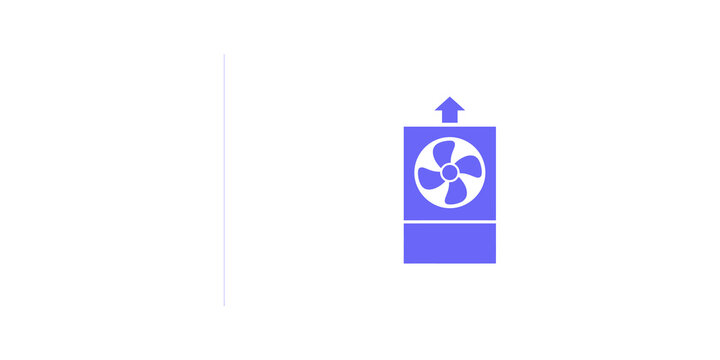 Industrial air cooler blue flat icon for ventilation and climate control.