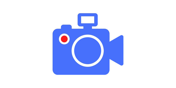 Video camera flat icon blue design for media recording capture equipment.