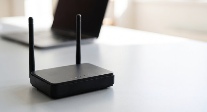 Modern wireless router providing high-speed internet connectivity on a bright office desk setup