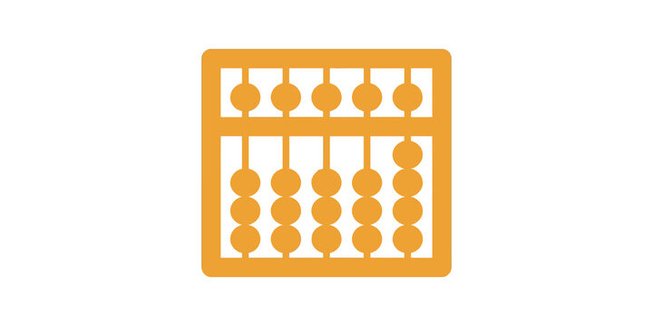 Orange abacus flat icon with wooden beads for mathematical education math.