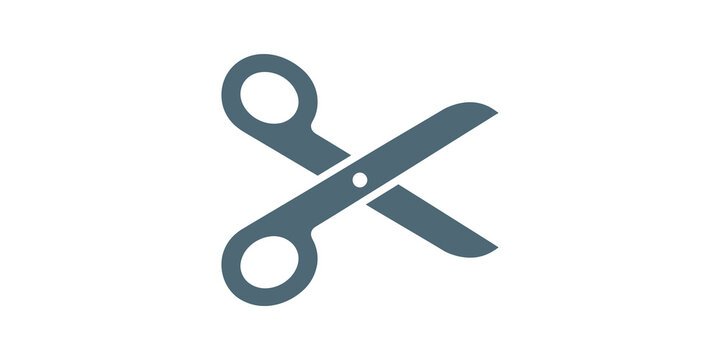 Scissor tool flat icon grey sharp craft supply for cutting paper projects.