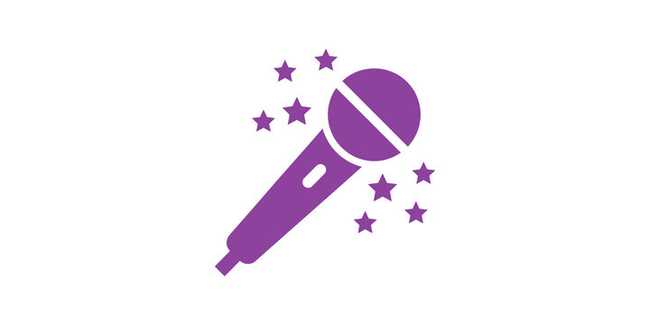 Microphone flat icon purple audio equipment for karaoke singing vocal show.