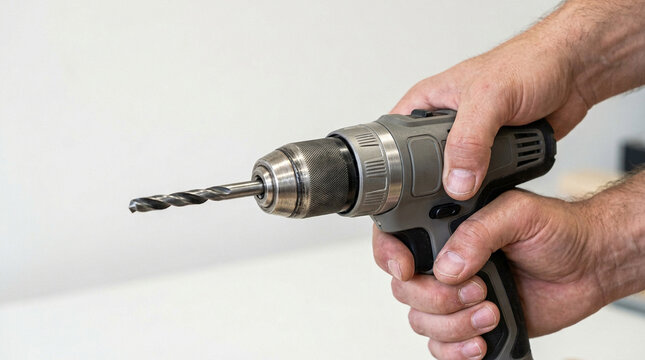 Person holding cordless electric power drill