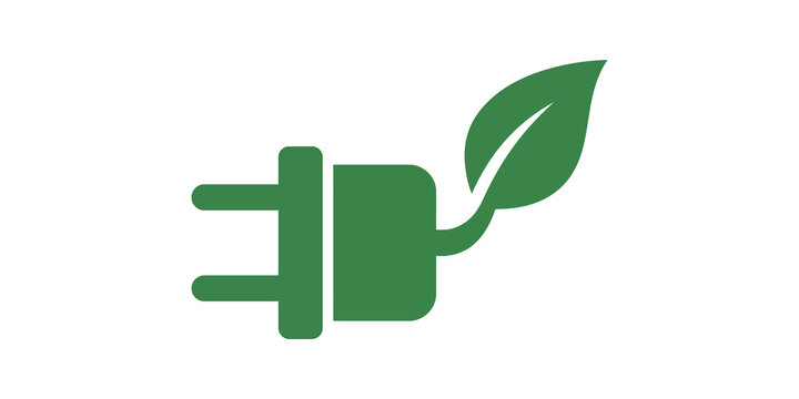 Green plug with leaf icon isolated flat symbol for sustainable energy web.
