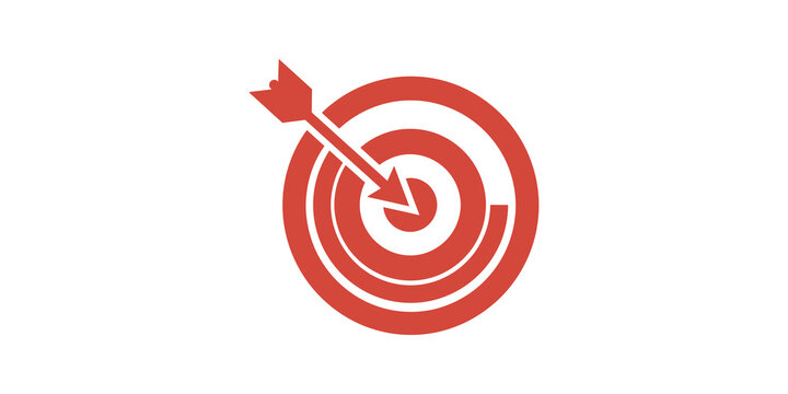 Red archery target with arrow hitting center flat icon for sports success.
